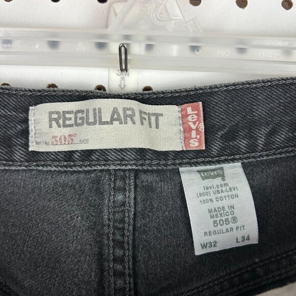 Levi's 505 Black Denim Jeans 32x32 Straight Leg Cut Streetwear Skate Punk Cotton - Picture 6 of 7